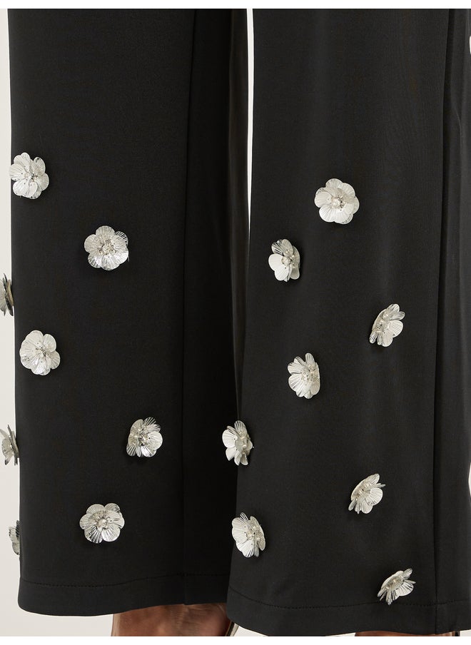 Styli Black Embellishments Wide Leg Pants