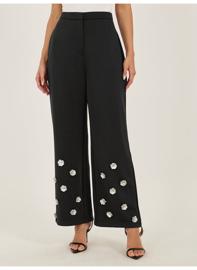 Styli Black Embellishments Wide Leg Pants