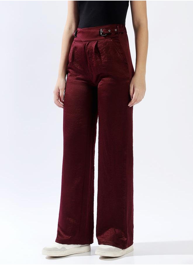 Women Trousers, Wide Leg, Solid, Port royale, in 100% Polyester, Zip closure, Woven weave, High-Rise waist, perfect for Casual. Stay ahead of the trend!