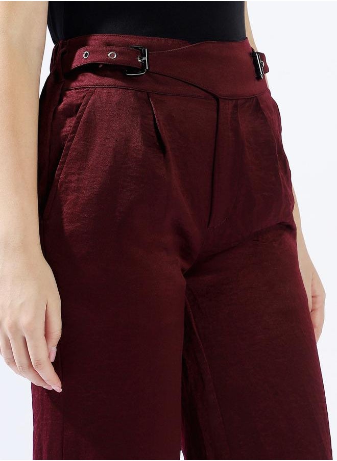 Women Trousers, Wide Leg, Solid, Port royale, in 100% Polyester, Zip closure, Woven weave, High-Rise waist, perfect for Casual. Stay ahead of the trend!