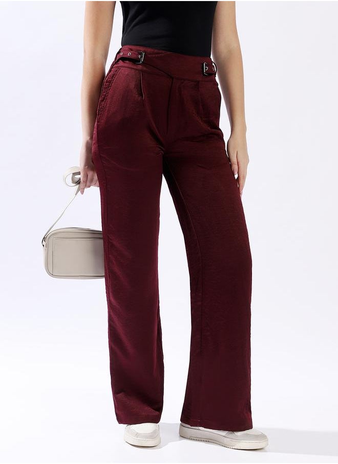 Women Trousers, Wide Leg, Solid, Port royale, in 100% Polyester, Zip closure, Woven weave, High-Rise waist, perfect for Casual. Stay ahead of the trend!