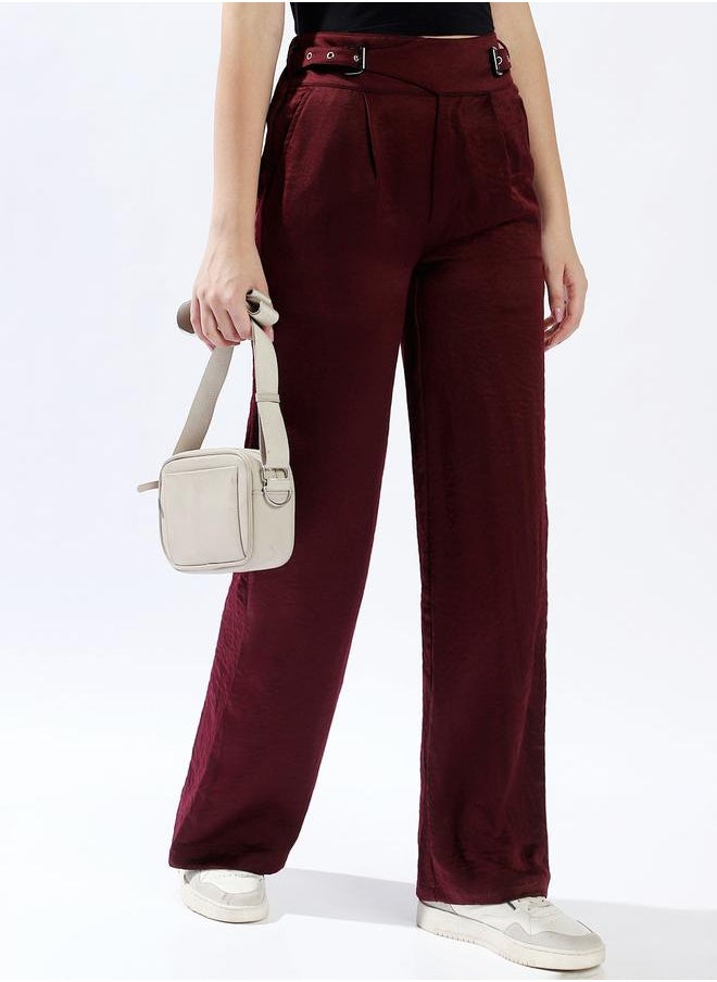 Women Trousers, Wide Leg, Solid, Port royale, in 100% Polyester, Zip closure, Woven weave, High-Rise waist, perfect for Casual. Stay ahead of the trend!