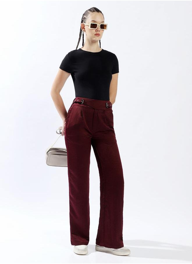 Women Trousers, Wide Leg, Solid, Port royale, in 100% Polyester, Zip closure, Woven weave, High-Rise waist, perfect for Casual. Stay ahead of the trend!