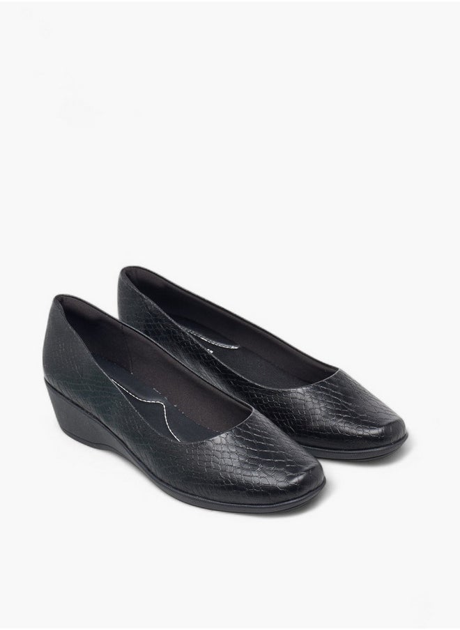 Textured Slip-On Ballerina Shoes with Wedge Heels