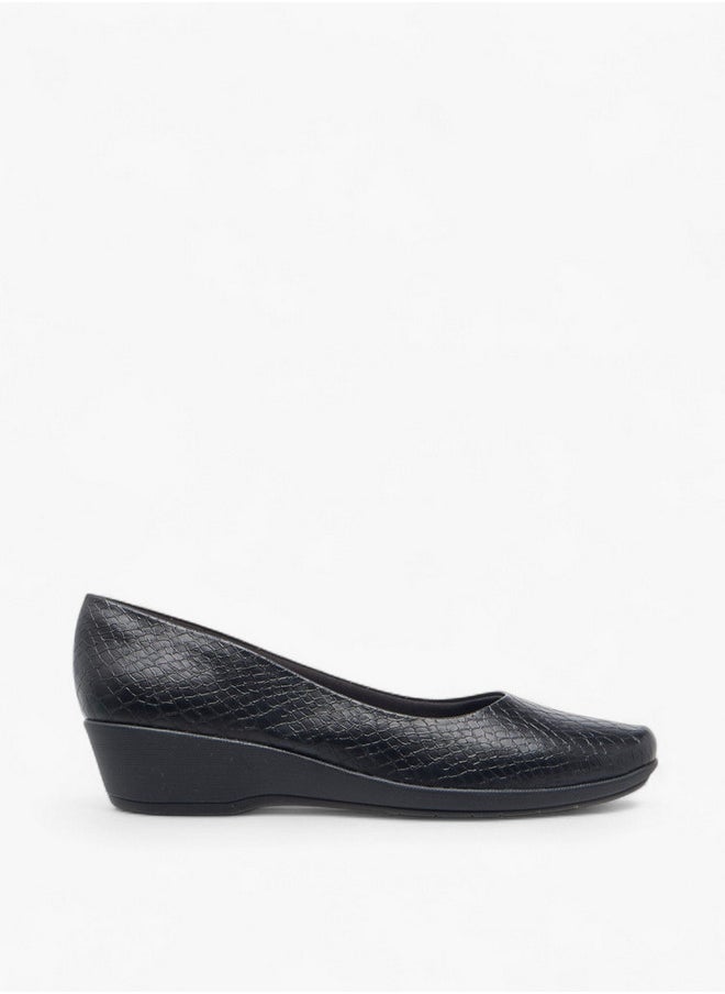 Textured Slip-On Ballerina Shoes with Wedge Heels