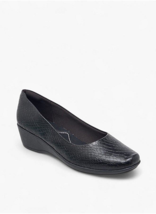 Textured Slip-On Ballerina Shoes with Wedge Heels