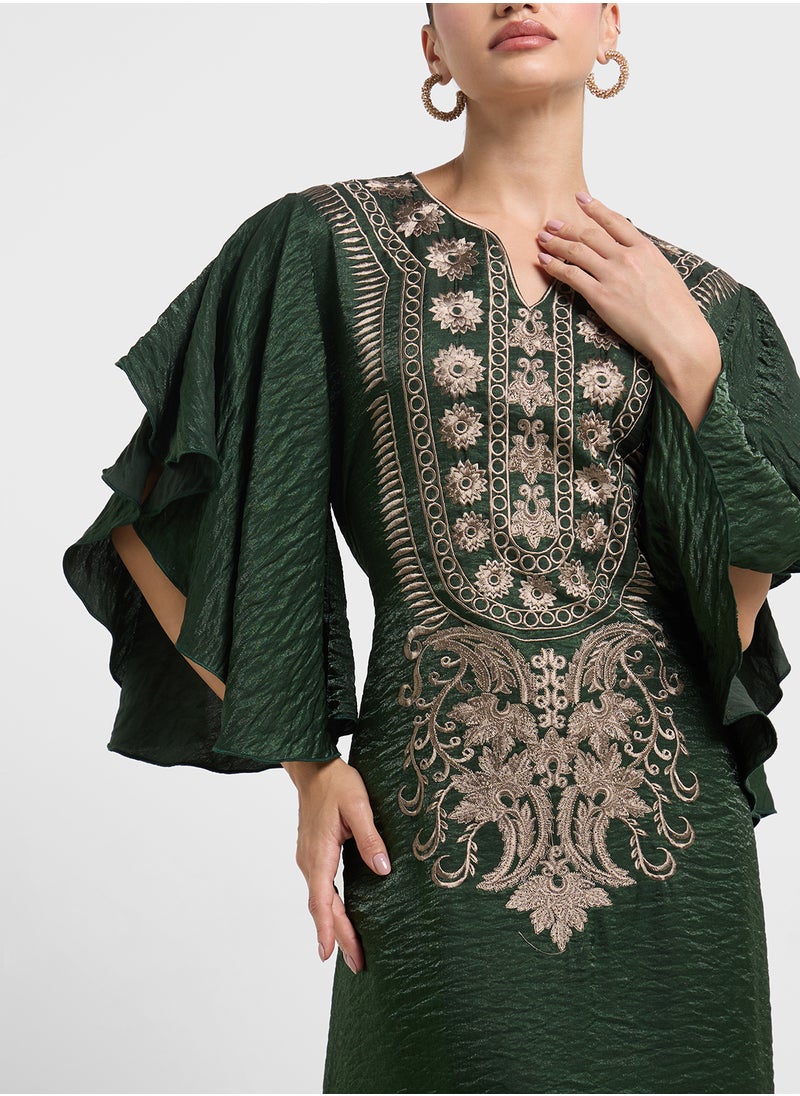 Belt Detailed Short Balloon Sleeve Jalabiya