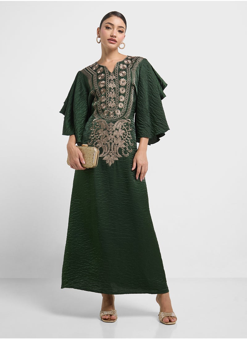 Belt Detailed Short Balloon Sleeve Jalabiya