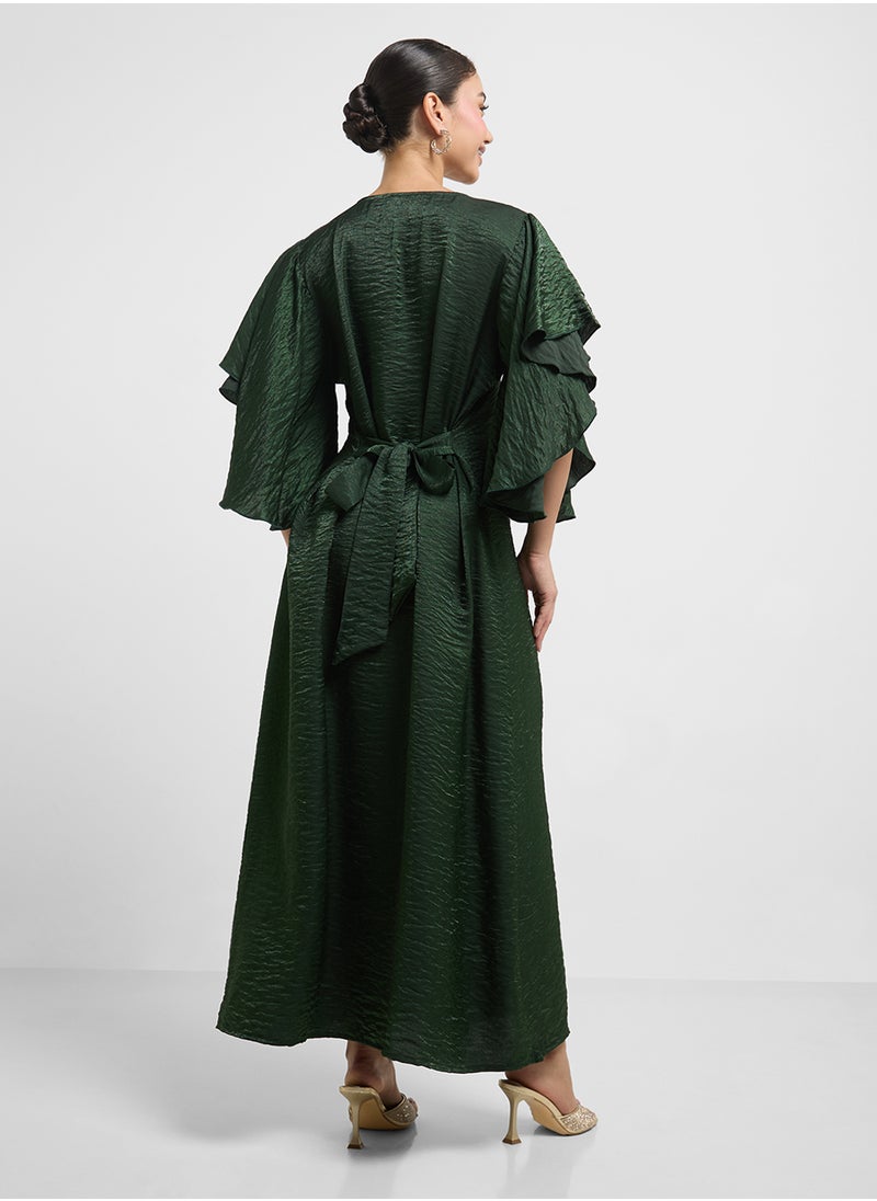 Belt Detailed Short Balloon Sleeve Jalabiya