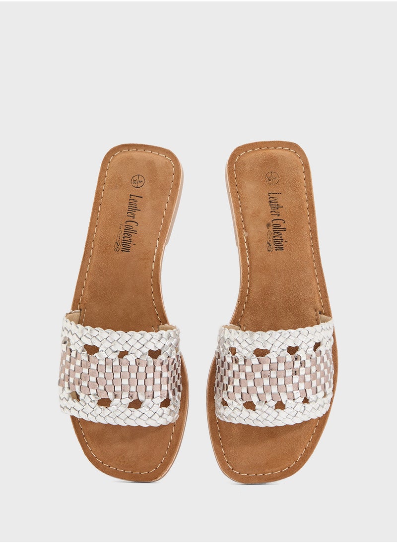 Cut Out Metallic Flat Sandal
