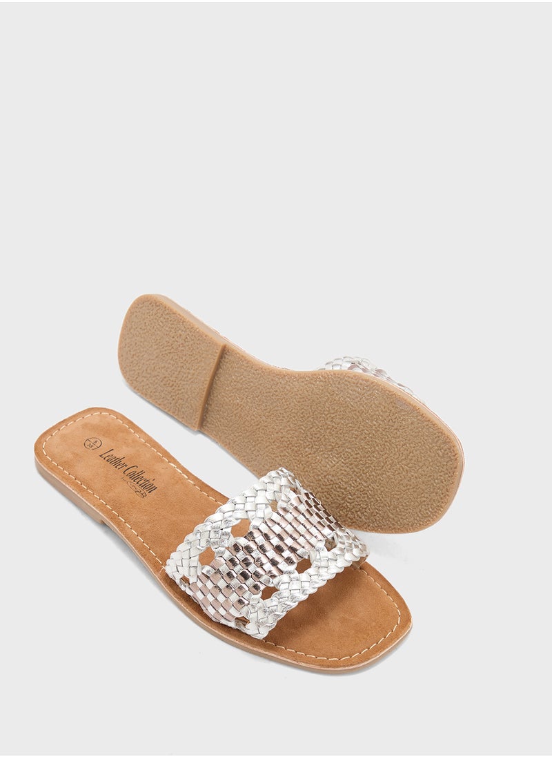 Cut Out Metallic Flat Sandal