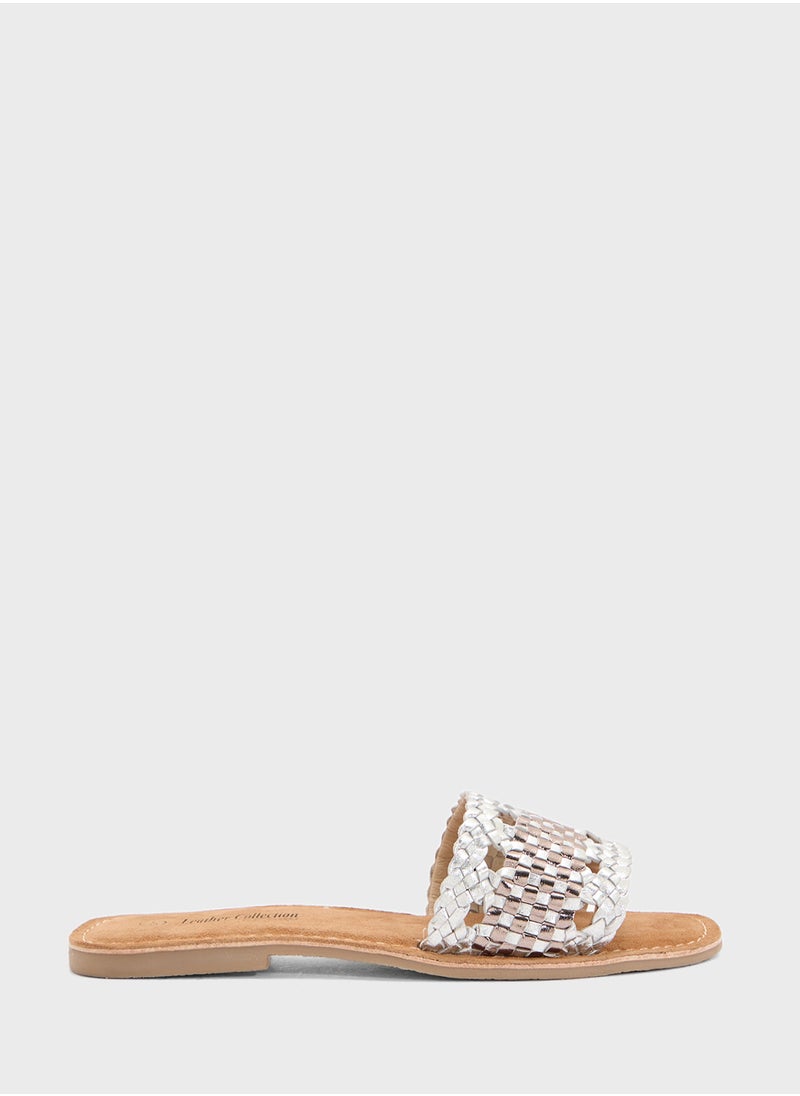 Cut Out Metallic Flat Sandal