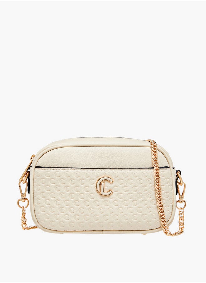 Monogram Embossed Crossbody Bag with Zip Closure and Chain Strap