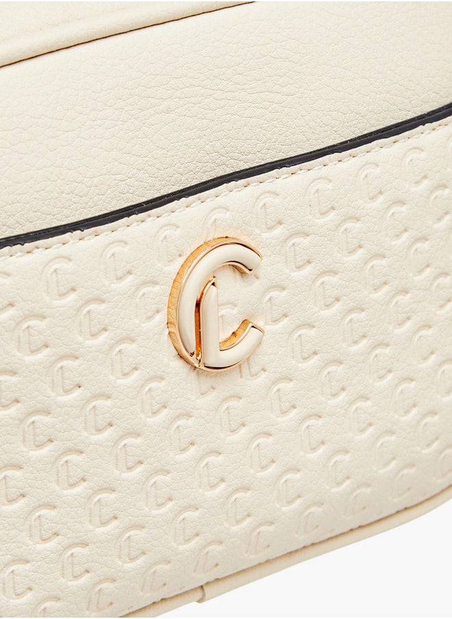 Monogram Embossed Crossbody Bag with Zip Closure and Chain Strap