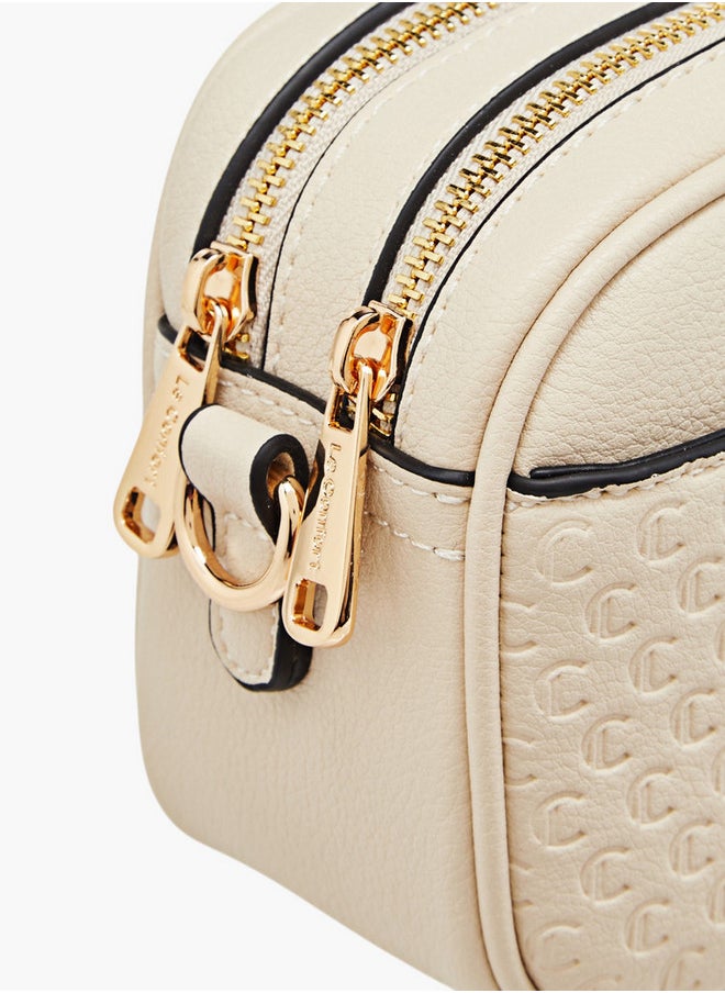 Monogram Embossed Crossbody Bag with Zip Closure and Chain Strap