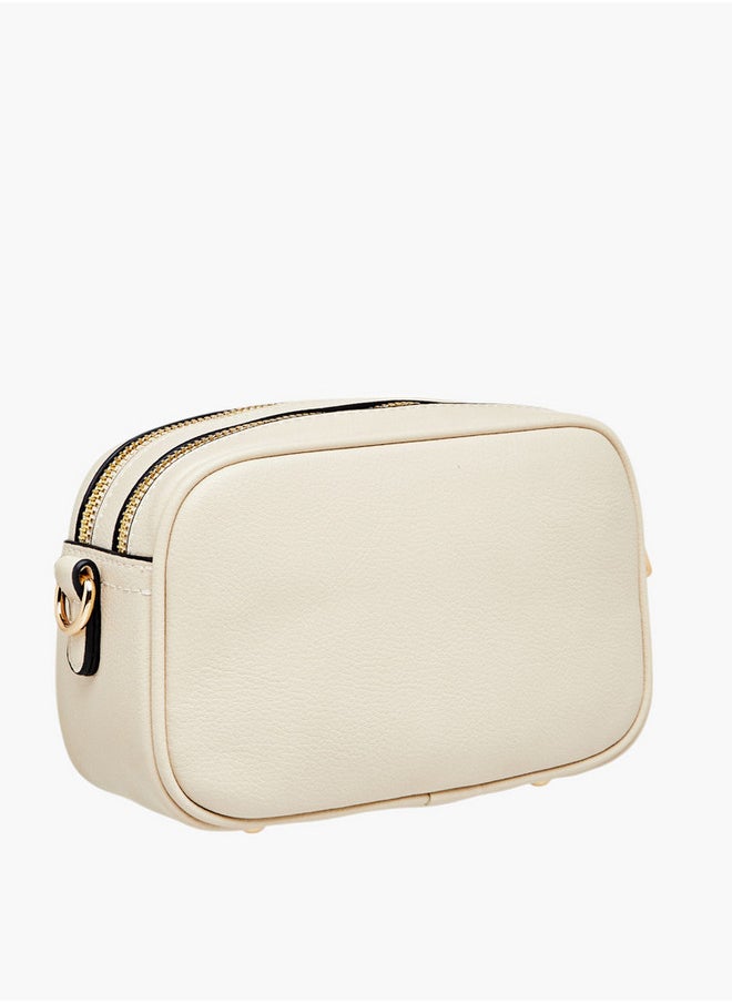 Monogram Embossed Crossbody Bag with Zip Closure and Chain Strap