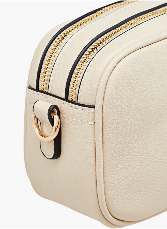 Monogram Embossed Crossbody Bag with Zip Closure and Chain Strap