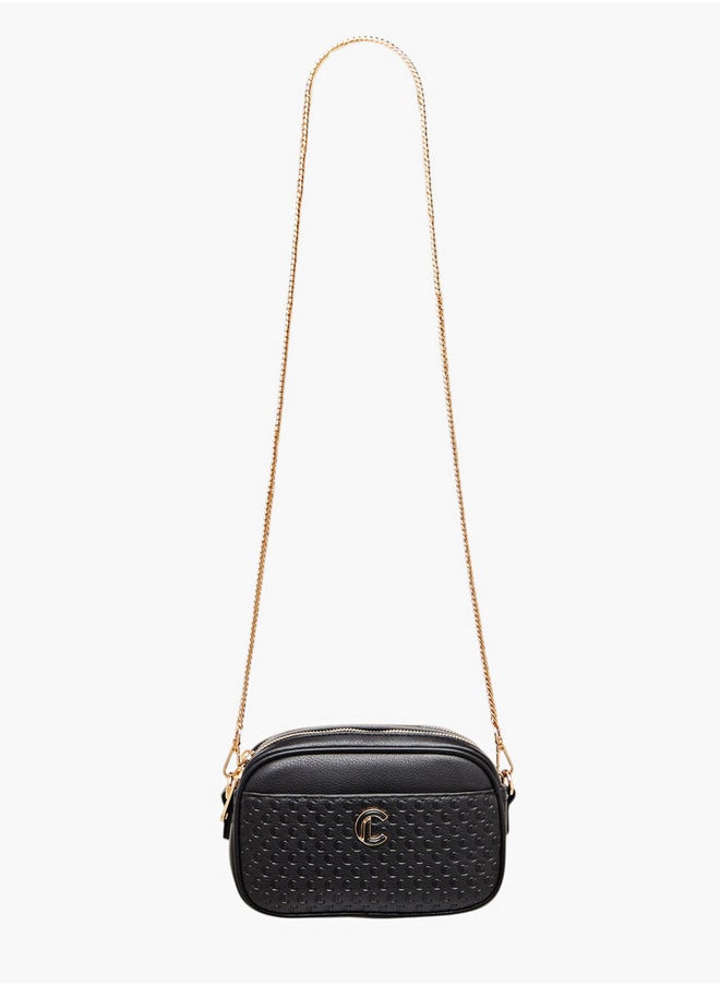 Monogram Embossed Crossbody Bag with Zip Closure and Chain Strap