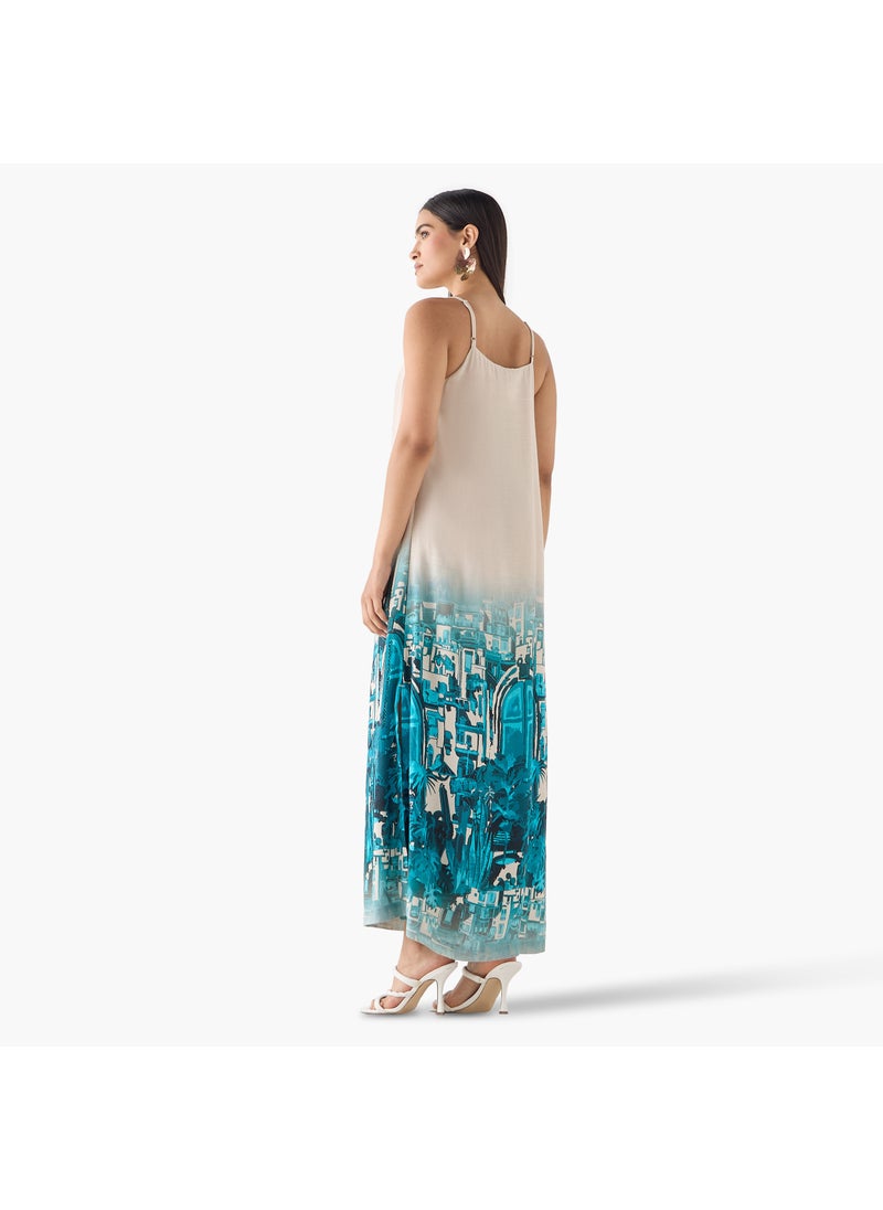 Iconic Cityscape Print Sleeveless Dress