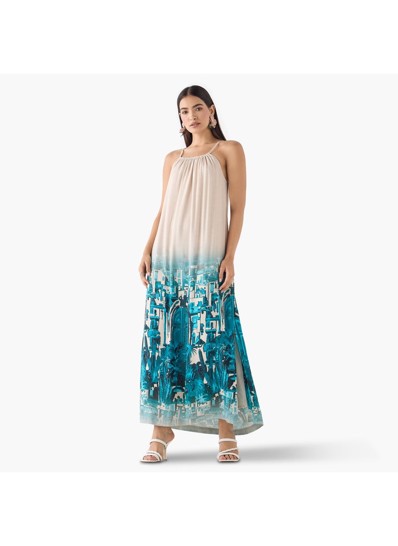Iconic Cityscape Print Sleeveless Dress