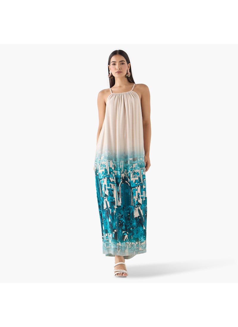 Iconic Cityscape Print Sleeveless Dress
