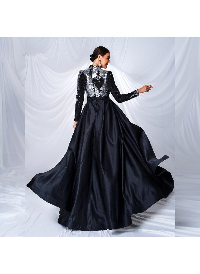 Long Sleeve Elegant Round Neck Sequin Mermaid Evening Gown Dress