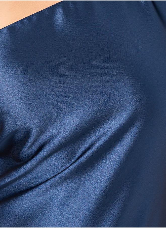 Plus Size Asymmetric Neck Satin A-Line Maxi Dress