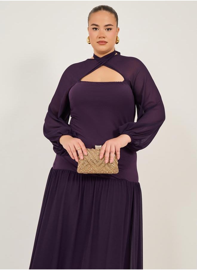 Plus Size Purple Solid Cut Out A-Line Maxi Dress