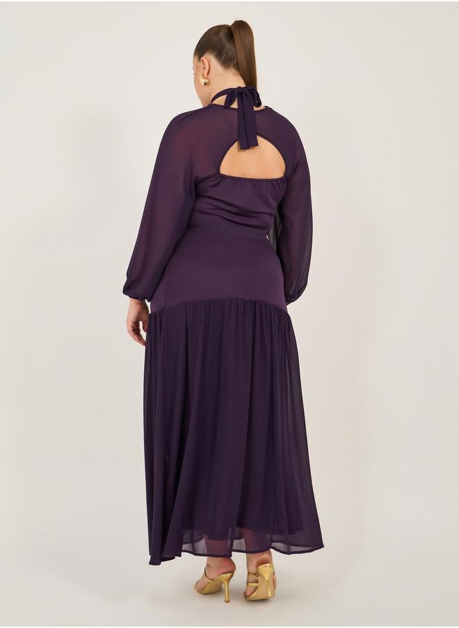 Plus Size Purple Solid Cut Out A-Line Maxi Dress