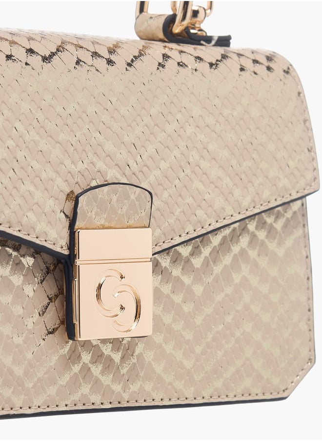 Womens Textured Satchel Bag With Flap Closure And Detachable Strap