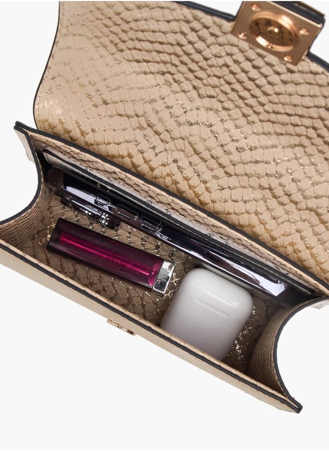 Womens Textured Satchel Bag With Flap Closure And Detachable Strap