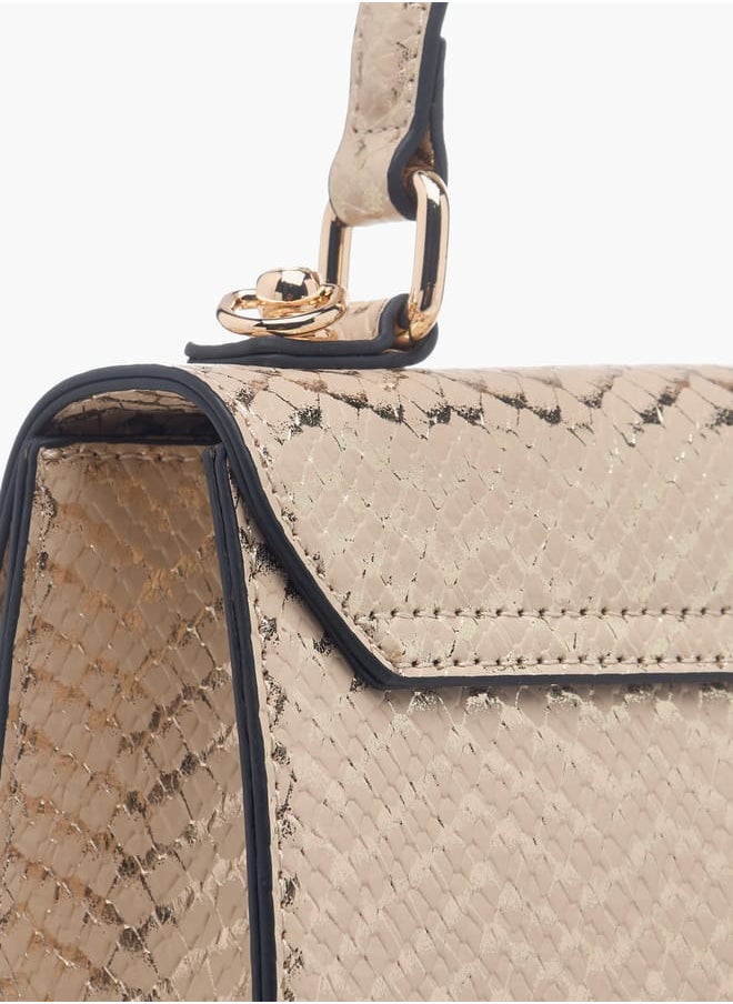 Womens Textured Satchel Bag With Flap Closure And Detachable Strap