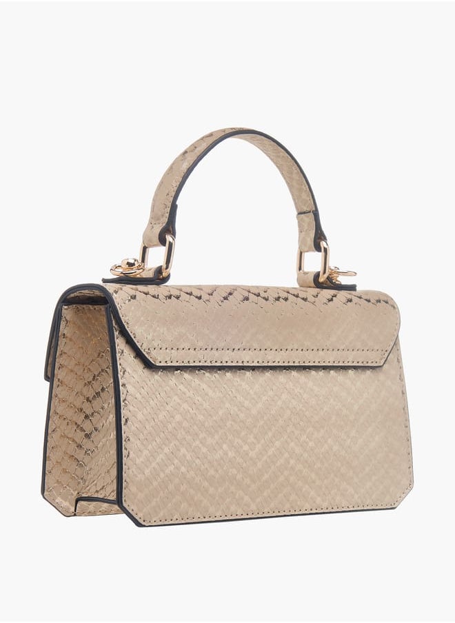 Womens Textured Satchel Bag With Flap Closure And Detachable Strap