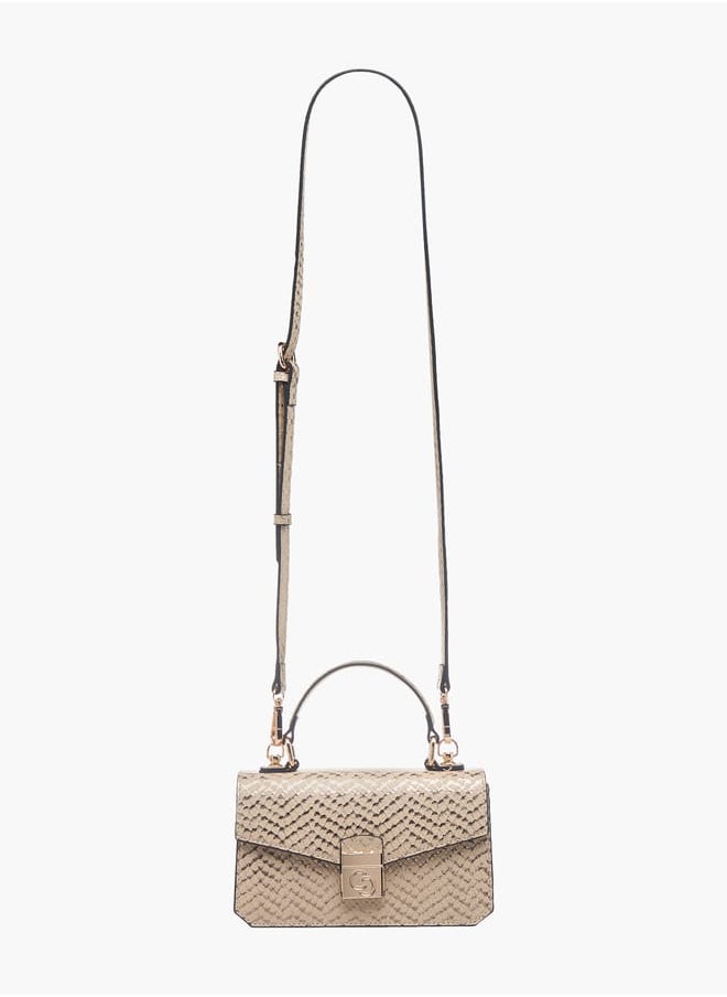 Womens Textured Satchel Bag With Flap Closure And Detachable Strap