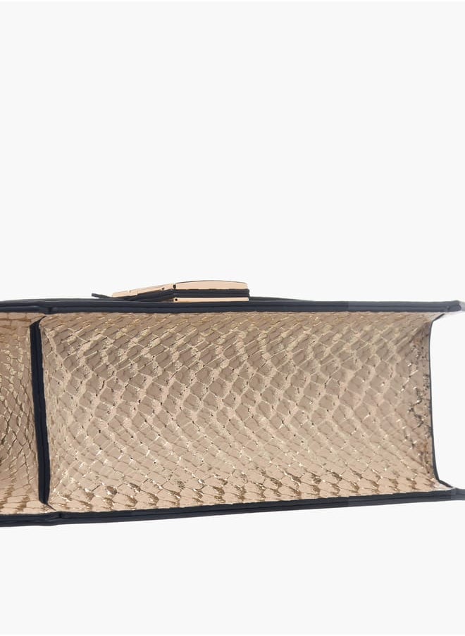 Womens Textured Satchel Bag With Flap Closure And Detachable Strap