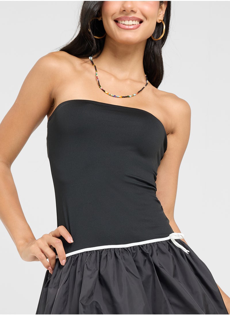 Bandeau Drop Waist Dress With Bubble Hem