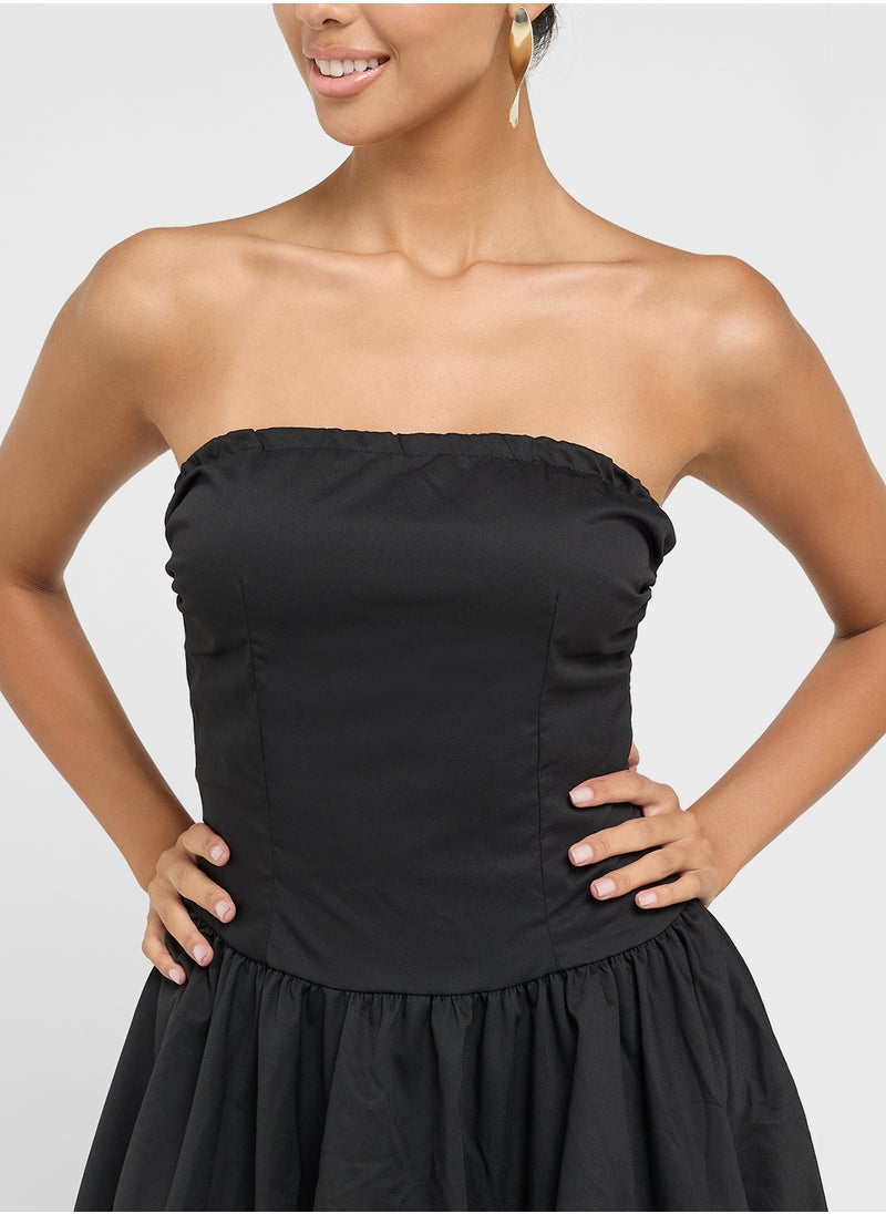 Bandeau Drop Waist Dress With Bubble Hem