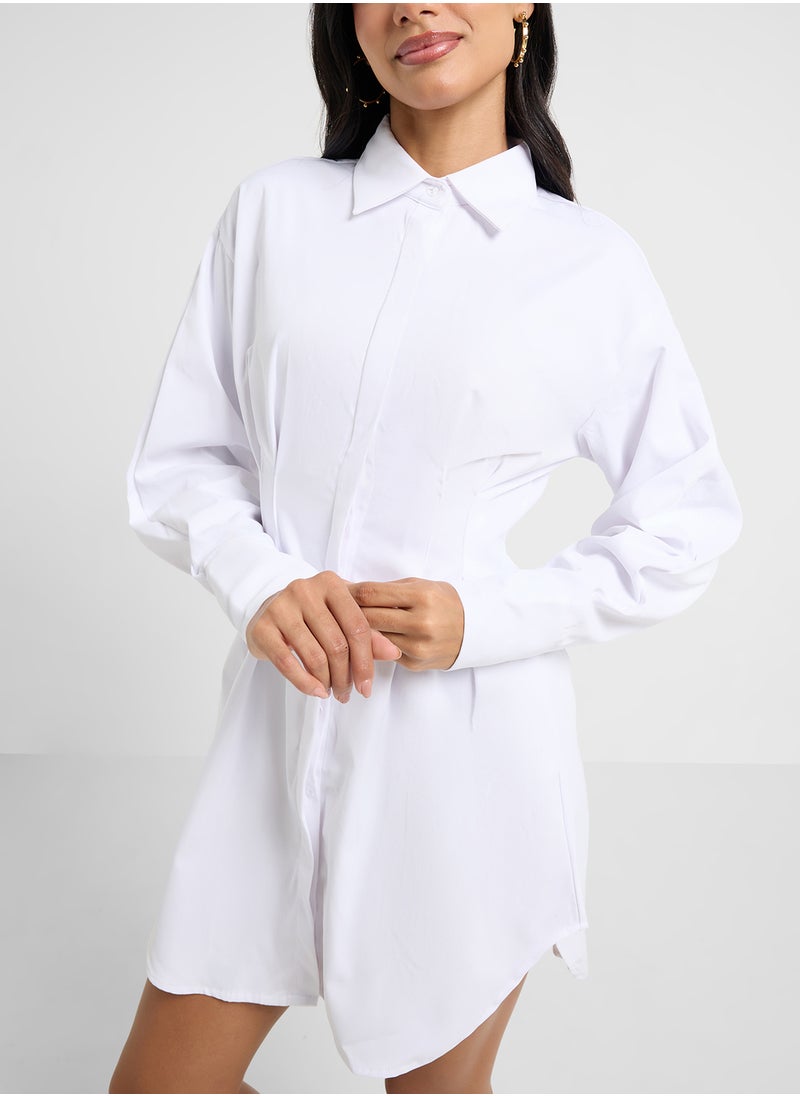 Cinched Waist Button Down Shirt Dress