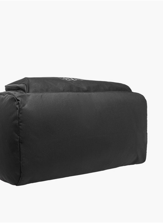 Logo Print Duffle Bag with Detachable Strap and Zip Closure