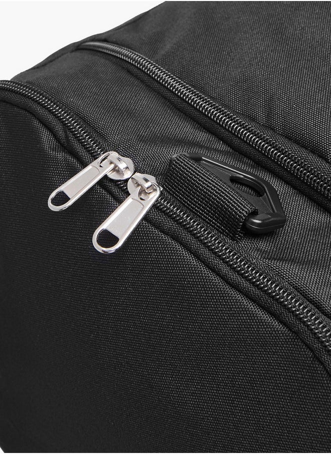 Logo Print Duffle Bag with Detachable Strap and Zip Closure