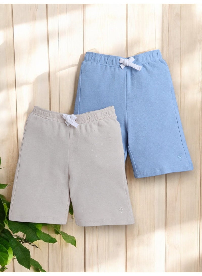 Victor and Jane Junior Boys' Slogan Print Shorts Solid , Lace-Up and Elasticated Waist -- Pack of 4