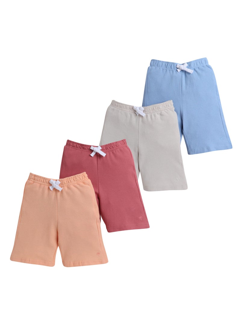 Victor and Jane Junior Boys' Slogan Print Shorts Solid , Lace-Up and Elasticated Waist -- Pack of 4
