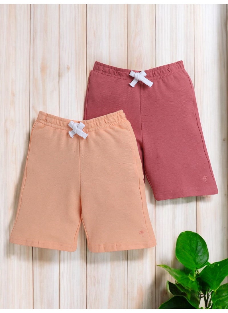 Victor and Jane Junior Boys' Slogan Print Shorts Solid , Lace-Up and Elasticated Waist -- Pack of 4