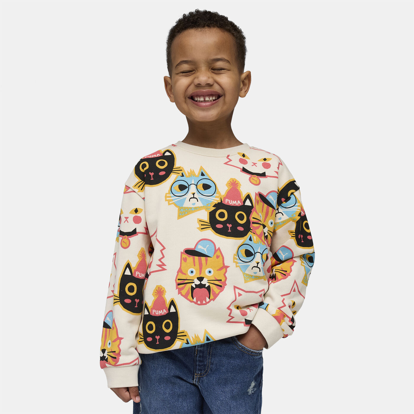 Kids' Moody Cat Allover Print Sweatshirt