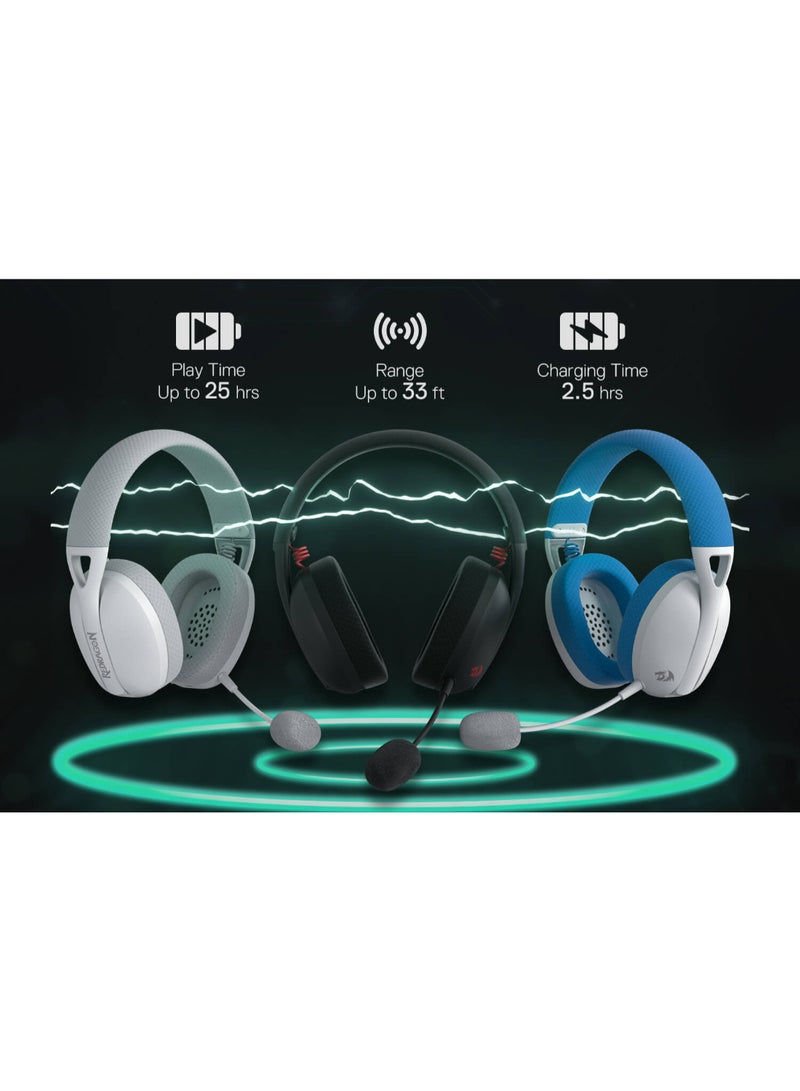 H848B IRE Pro Headphones, Tri-Mode Connection, 40mm Driver Size, 7.1 Virtual Surround, Detachable Microphone, 2.4G/BT/Wired Connectivity, White/Blue | H848B