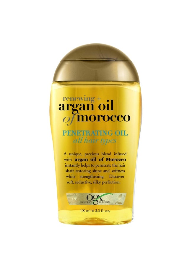 Renewing + Argan Oil of Morocco Penetrating Hair Oil Treatment, Moisturizing & Strengthening Silky Oil for All Hair Types, Paraben-Free, Sulfated-Surfactants Free, 3.3 fl oz