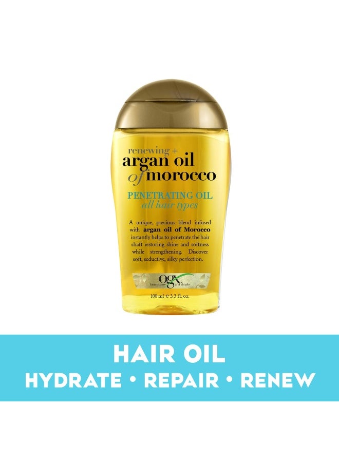 Renewing + Argan Oil of Morocco Penetrating Hair Oil Treatment, Moisturizing & Strengthening Silky Oil for All Hair Types, Paraben-Free, Sulfated-Surfactants Free, 3.3 fl oz