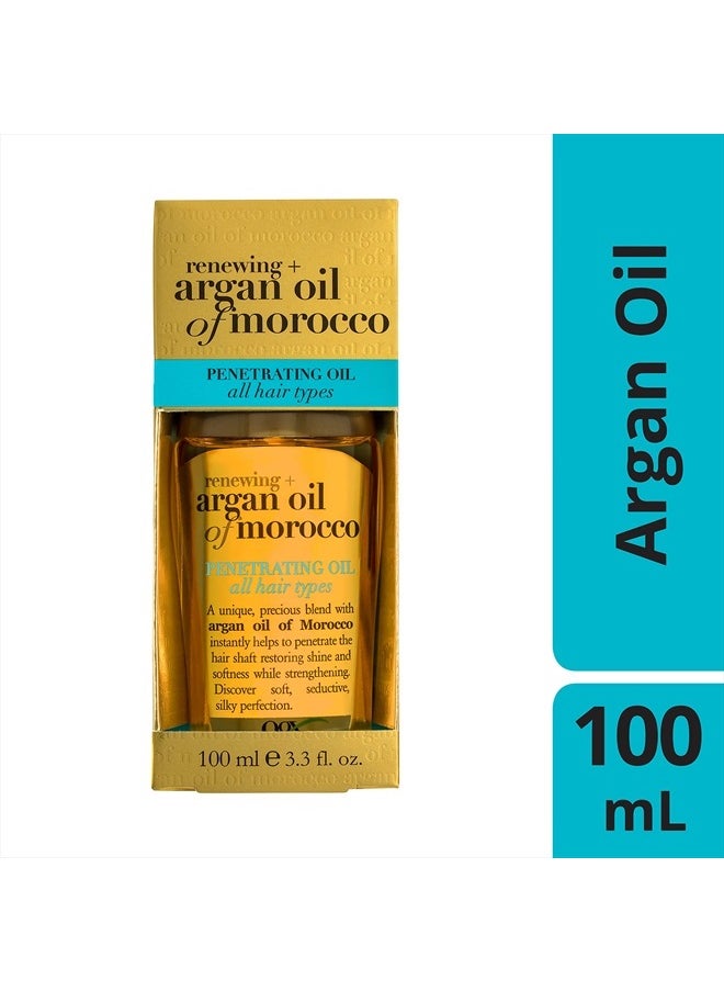 Renewing + Argan Oil of Morocco Penetrating Hair Oil Treatment, Moisturizing & Strengthening Silky Oil for All Hair Types, Paraben-Free, Sulfated-Surfactants Free, 3.3 fl oz