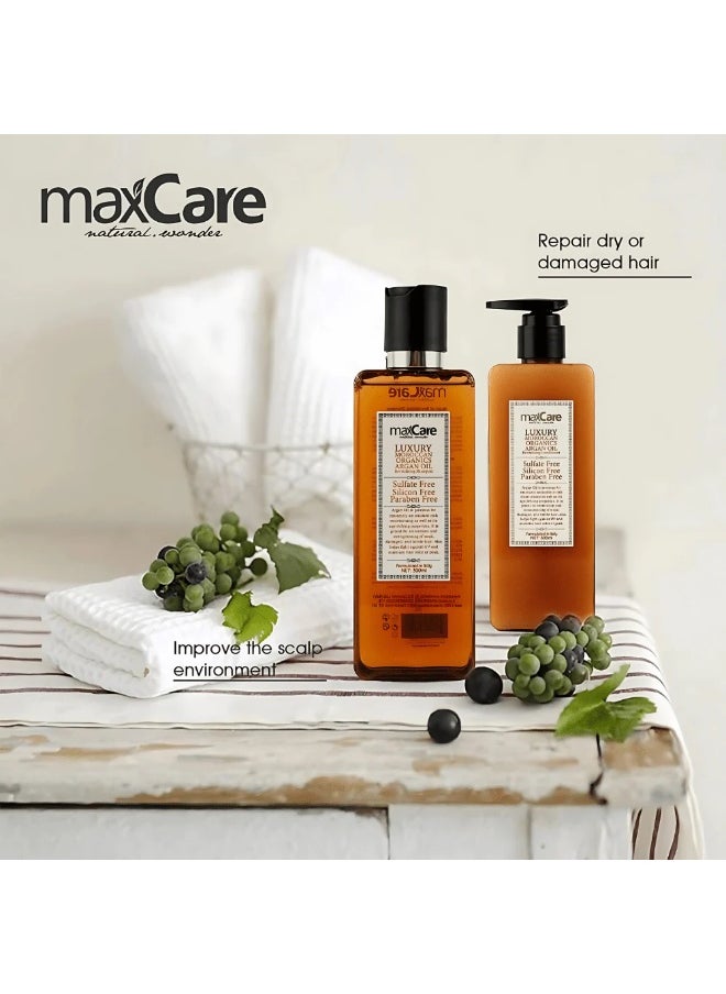 MaxCare Moroccan Organic Argan Oil Shampoo 300ml – SLS & Sulfate Free, Nourishing & Shine Boosting