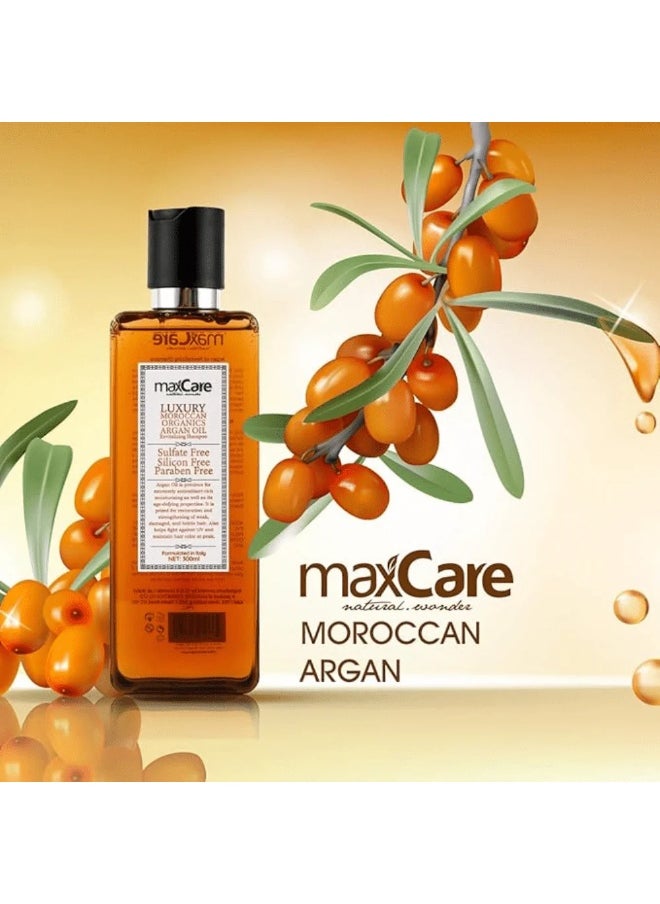 MaxCare Moroccan Organic Argan Oil Shampoo 300ml – SLS & Sulfate Free, Nourishing & Shine Boosting